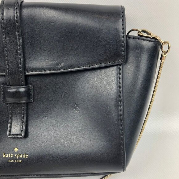 Kate Spade Riverside Street Black Leather Gold Chain Crossbody Bag Purse Handbag - Picture 4 of 7